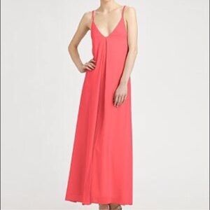 Alice + Olivia Coral Pink Silk Maxi Long Dress Sleeveless Flowy Summer Vacation